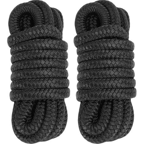 Ortviai Cordes d'amarrage pour bateau en nylon tressé double, 9,5 mm x 4,5 m, noir, lot de 2 (1/5)