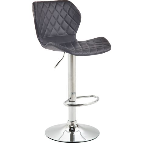 Tabouret de bar x1 avec coutures décoratives en forme de losanges en PVC noir et métal chromé 100004648 (1/5)