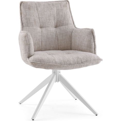 Chaise de salle à manger / Chaise pivotante Tavaro tissu beige hjh LIVING (1/5)
