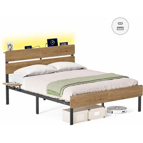 Lit 1 personne avec rangement sous le sommier 205 x 147 x 100,3 cm style industriel ambiance cosy en panneau d'aggloméré marron (1/2)