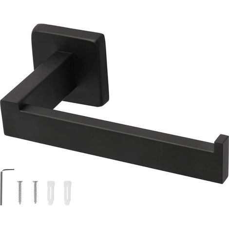 Soporte para papel higiénico de alta resistencia fabricado en acero inoxidable SUS 304, compatible con rollos grandes, cuadrado, para baño, cocina y oficina (negro, 6,5)