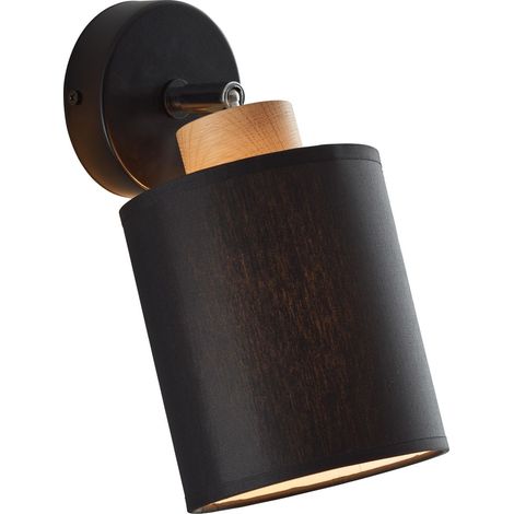 BRILLIANT lampe, spot mural Vonnie noir / couleur bois, métal / bois / textile, 1x A60, E27, 25W, lampes normales (non incluses), A ++ (1/3)