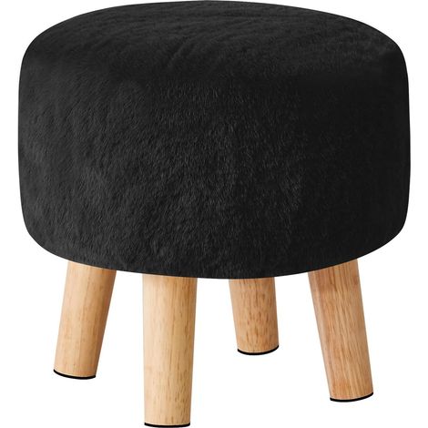 Ottoman, pied moderne avec siège rembourré doux, repose-pieds en bois, petite table d'appoint ronde pour salon, chambre à coucher, bureau, 32 × 32 × 32 cm, noir (1/5)