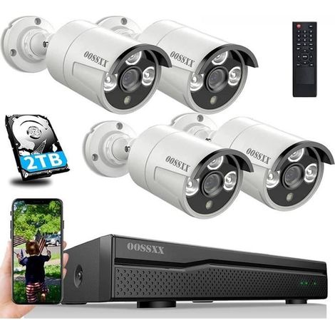 Kit système de caméra de sécurité HD sans fil NVR 8CH + 4 4CH caméra IP Ext 960P vision nocturne 80° + 1 HDD 2To