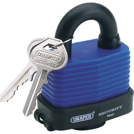 Draper 54mm Laminated Steel Padlock and 2 Keys with Hardened Steel Shackle and Bumper (64178) (1/5)