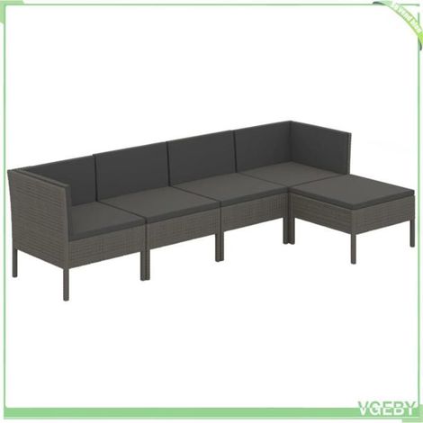 Salon de jardin 5 pcs - FAFEICY - 3094382 - Résine tressée grise - Structure acier enduit de poudre - Coussins déhoussables (1/5)