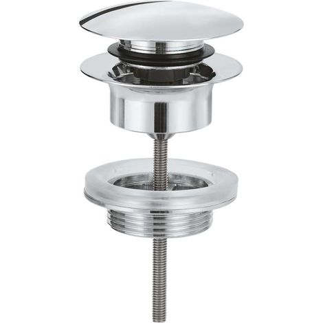 Grohe – Bonde de lavabo chromée 1 1/4'' – Mécanisme à pression – Bouchon amovible – Évacuation avec trop-plein – Hauteur 100mm (1/10)
