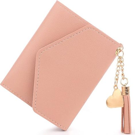 Porte-cartes de crédit fin en cuir PU pour femme - Mini portefeuille rose à porter à la main (1/5)