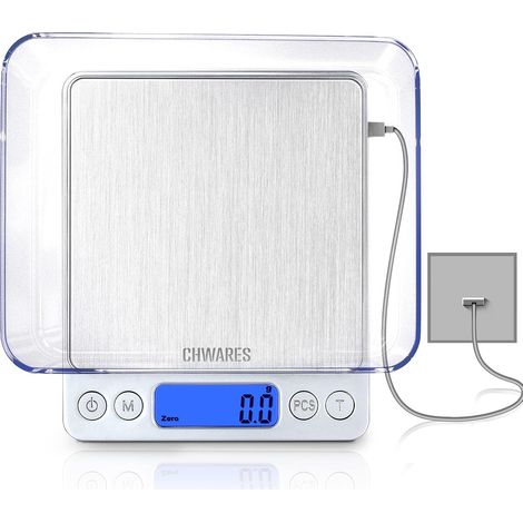 Balance De Cuisine Numérique - Capacité 3000 G - Précision 0,1 G - Écran LCD Rétroéclairé - Acier Inoxydable - USB Rechargeable - Pour Ingrédients Et Café - 1 Pièce (1/5)