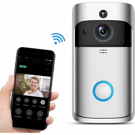 Videocitofono wireless V5 HD 720P Wi-Fi, telecamera di sicurezza per la casa con audio a 2 canali/rilevamento del movimento/visione notturna a infrarossi/grandangolo di 130 gradi, bianco (1/5)