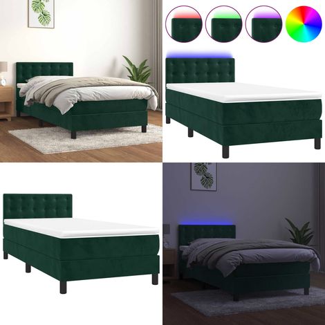 Cama box spring colchón y LED terciopelo verde oscuro 90x200 cm - Colchón con LED - Cama box spring
