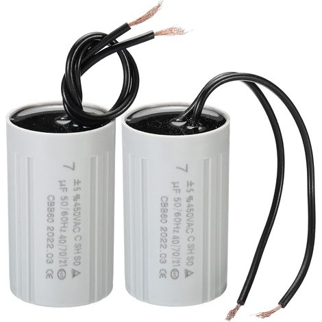 CBB60 7uF Condensateur de Démarrage, 2Pcs AC 450V 2 Fils 50/60Hz Cylindre 60x35mm pour Pompes à Eau, Démarreur de Moteur de Machines à Laver (1/5)