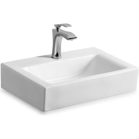 Gäste WC Wand Hänge oder Aufsatz Keramik Waschbecken Soho dünner Rand 43 x 30 cm (1/3)