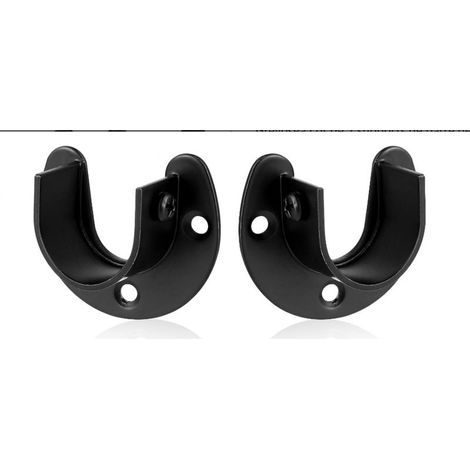 2 supports de barre de penderie en U, acier inoxydable noir, 3 trous de fixation, charge max 100 kg, pour tringles à vêtements/rideaux/douche (1/5)