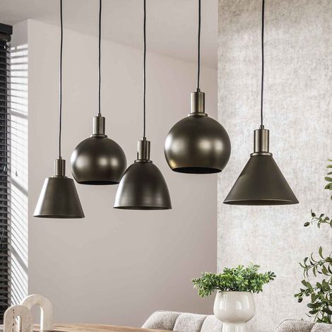 Suspension 5 lampes 118x20x150 cm en métal brun (1/5)