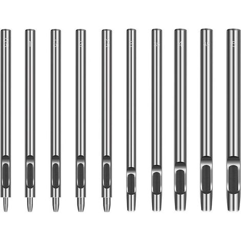 10 Pièces,Emporte Pièce cuir, Poincon, Creux Poinçon en Cuir, Poinçon Creux en Acier Rond Set Outils de Perforation de Trou Creux de Cuir pour le Cuir, Bande de Montre, Toile, Oeillet (1/5)