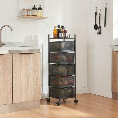 Carrito de cocina Sunndal con 5 cestas acero  95x27x27cm - Negro [en.casa]