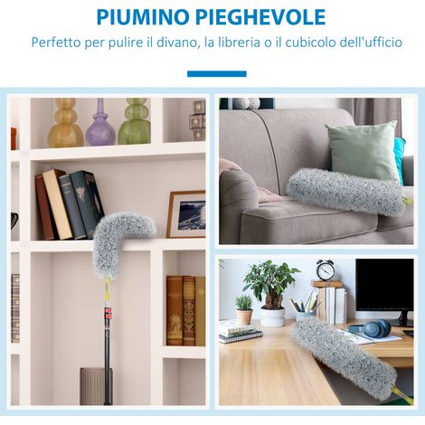 Kit plumeau télescopique maison bureau : plumeau toiles d’araignée, chiffon microfibre, nettoyeur ventilateur plafond, jaune gris