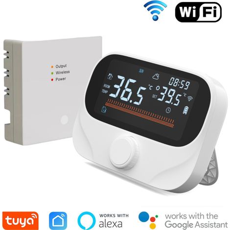 Thermostat Intelligent WiTH3-WIFI pour Chaudière Murale, Verre Noir, RF Sans Fil Appairage 1-à-1, Installation sans Câblage (1/2)