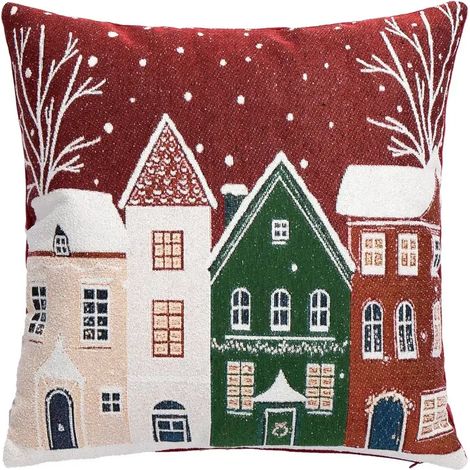 Dekokissen Snowlyn mit rotem Landschaftsmotiv 45 x 45 cm (1/4)