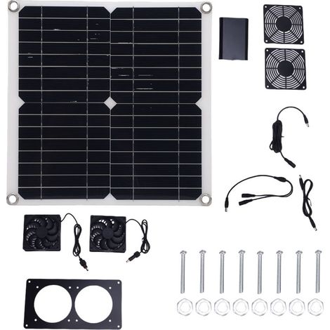 12W/18W 43.4cfm Solar Powered Dual Exhaust Fan Kit Panel for Chicken Coops, Greenhouses, Sheds, Pet Houses (1/5)