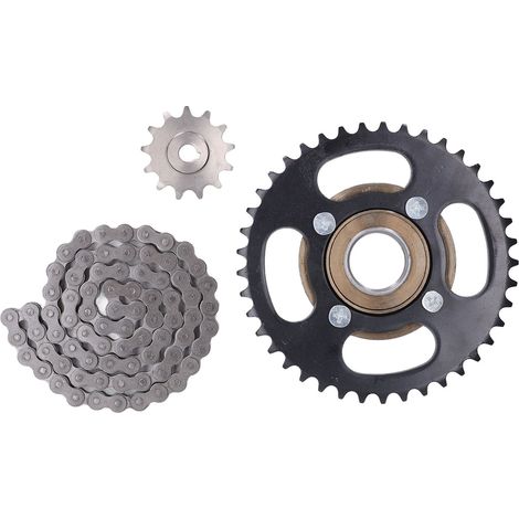 420er Ritzelsatz, 420er Stahlkette, 76 Glieder, 13-Zahn-Ritzel vorne, 41-Zahn-Ritzel hinten, geeignet für Fahrrad- und Motorradumbauten. (1/5)