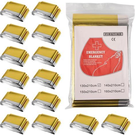 15er-Packung gold-/silberne Rettungsdecken – 210 x 130 cm – Notfalldecke – Heizdecke für Notfälle und extreme Wetterbedingungen – 15 Stück