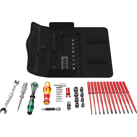 Wera – Coffret multi-outils 35 pièces – Outils VDE pour travaux de maintenance – Sacoche textile robuste – Cliquet Zyklop Speed rapide