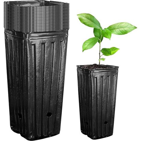 20 Pack Plastic Nursery Pots for Deep Plants - 20cm Tall Tree Pots, Black Deep Seedling Pots with Drainage Holes, Flowering Plants for Indoor Seeding(Black) (1/5)