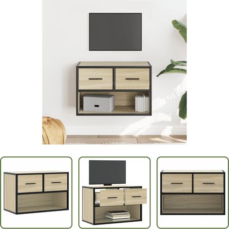 Meuble tv chêne -  Meuble TV chêne sonoma 60x31x39,5 cm bois d'ingénierie et métal (1/5)