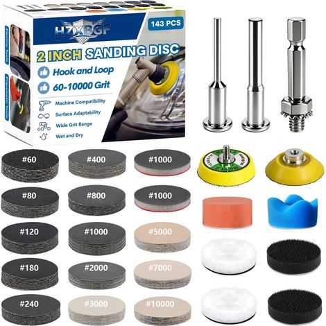 Kit de polissage perceuse 143 pièces 50 mm, disques mixtes Grana 60-10000 (1/5)