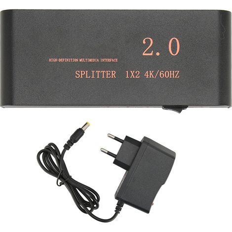 Répartiteur HDMI 1x2, 1 entrée 2 sorties 4K 60Hz 18.2Gbps, boîtier distributeur HDMI, alimentation 100-240V prise UE (1/5)