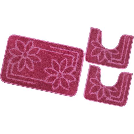 Tappeto Bagno Set 3 Pezzi Tinta Unita Antiscivolo Assorbente Scendietto 100% Made In Italy - Porpora (1/4)