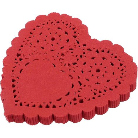 Tapis de table décoratifs en forme de cœur pour gâteaux, absorbant l'huile, en papier rouge, lot de 100. (1/5)