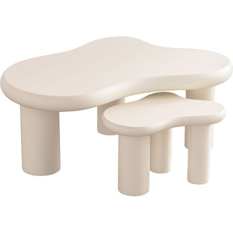 Lot de 2 tables basses organiques gigognes beige - Wave