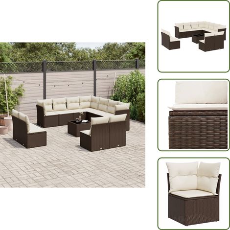 12-tlg. Garten-Sofagarnitur mit Kissen Braun Poly Rattan - Garten Sofagarnitur - Garten Sofagarnituren - Outdoor Sofagarnitur - Sofagarnitur Terrasse