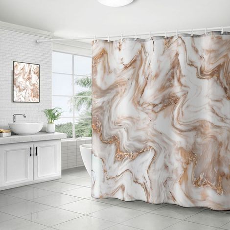 Duschvorhang – Abstraktes Marmormuster, Grau, Gold, Weiß – 180 x 180 cm – Wasserdichtes Polyester – Für Badezimmer (1/5)