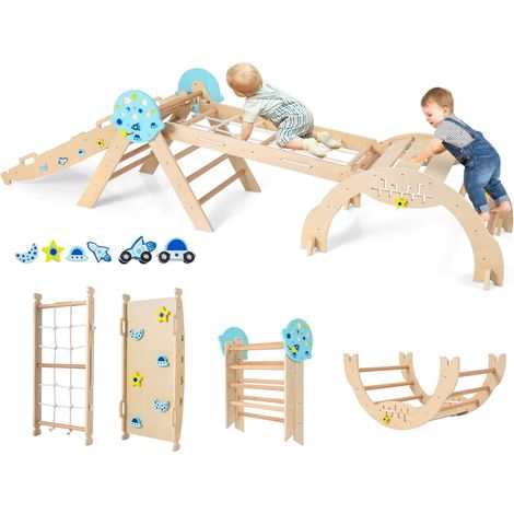 COSTWAY Set da Arrampicata per Bambini, Set Montessori Pieghevole con Arco, Rampa e Scalatore, Giochi da Arrampicata con Blocchi e Gioco del Labirinto, 1 Anni + (Astronauta 3 pezzi, Blu)