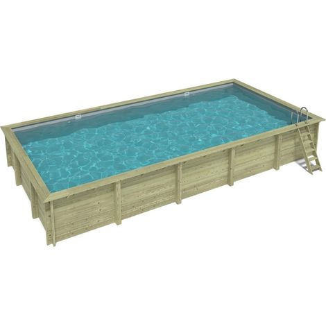 Piscine en bois AQUA 10.2 x 5.2 - H.1.45 m, gris clair, fixations à sceller