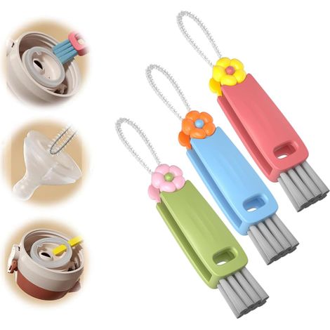 Brosse nettoyante triple fonction motif fleur lot 3 couleurs rouge vert bleu, pour bouchons biberons gobelets joints silicone recoins difficiles (1/5)