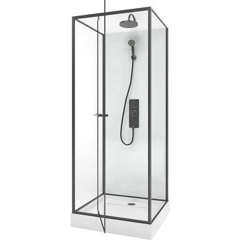 Cabina doccia installazione reversibile Altezza regolabile L80 x l80 x H213/232 cm Nero opaco - SAVITO (1/5)