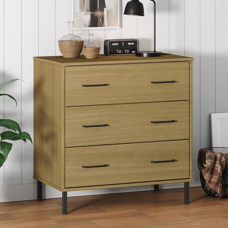 Aparador con 3 cajones OSLO madera maciza marrón 77x40x79,5 cm vidaXL (1/5)