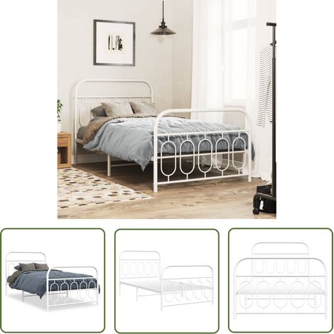 The Living Store Bettgestell mit Kopf- und Fußteil Metall Weiß 100x200 cm - Metallbettfassungen - Stahlbettgestell - Weißes Bettgestell - Doppelbettgestell - Bettgestell 100x200 (1/5)