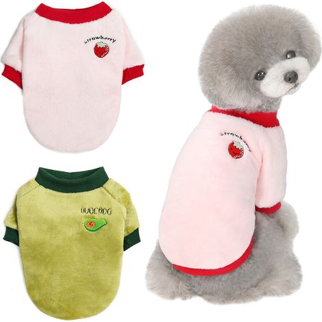 2 pulls pour chien, velours corail, tailles M à XXL, convient chiens et chats, rose et vert (1/5)