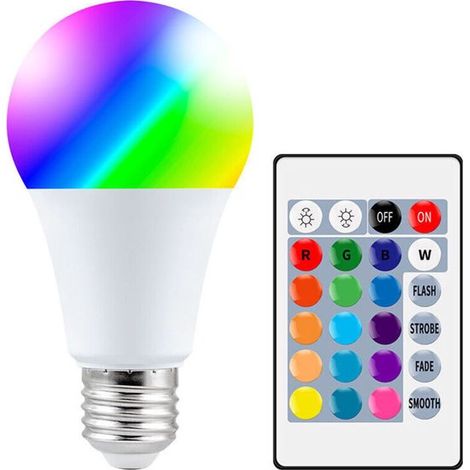 Lámpara,Bombilla LED de colores,RGBW E27,10 W,compatible con control remoto,función de memoria y temporizador,12 colores y 7 niveles de brillo (1/4)