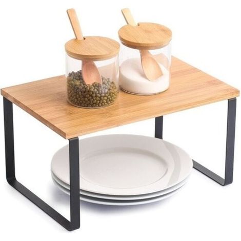 Etagère support de cuisine sur pied Design industriel Bambou & Acier ELIE Noir mat (1/2)