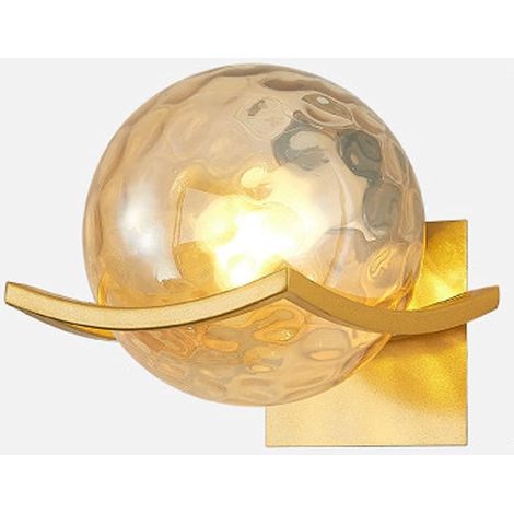 Mid Century Modern Wandleuchter Gehämmertes Glas Gold Bernstein Kugel Kosmetikspiegel Innenbeleuchtung Weiße Nachttisch Wandleuchte Wandlampe für Schlafzimmer Wohnzimmer (1/4)