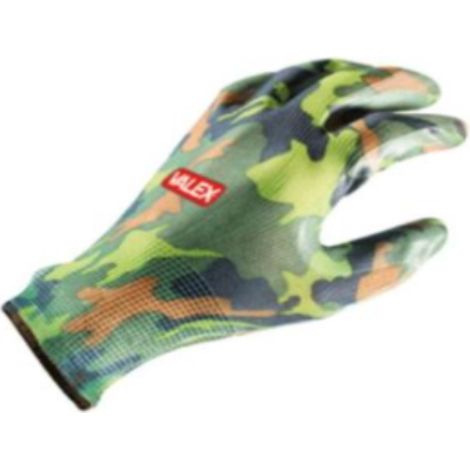 VALEX - GUANTI DA LAVORO IN POLIESTERE RIVESTITI IN NITRILE - TAGLIA 9 - FANTASIA MIMETICA MILITARE