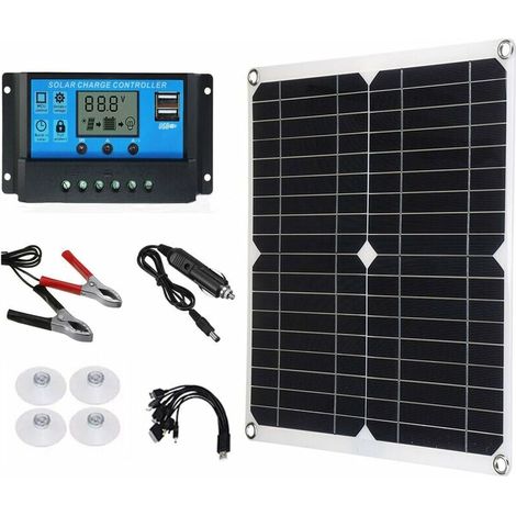 Kit de panneau solaire monocristallin 18V 25W double USB chargeur de téléphone portable camping extérieur étanche avec contrôleur solaire 12/24 V PWM pour RV Marine, 100A - 100A (1/5)
