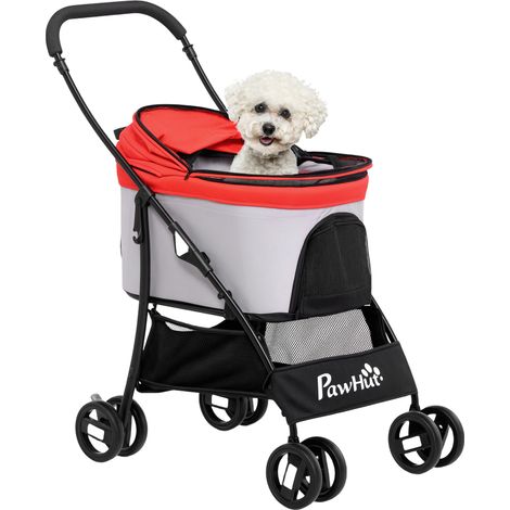 Petit chariot pour chien 3 en 1 avec chariot détachable, sangles de sécurité et coussin rouge, panier de rangement